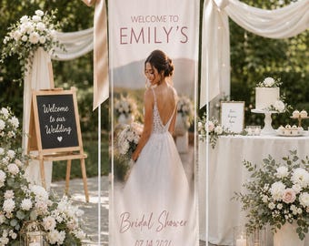 Photo Bridal Shower Linen Banner, Personalized Bridal Shower Sign, Custom Photo Welcome Banner