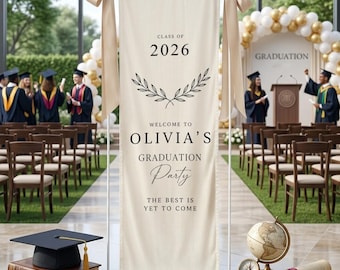 Graduation Party Linen Sign, Class of 2026 Banner, Custom Graduation Welcome Sign