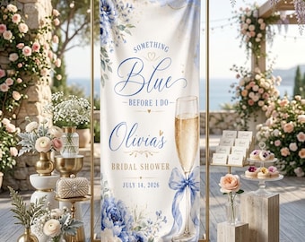 Something Blue Bridal Shower Linen Sign, Blue Floral Bridal Shower Banner