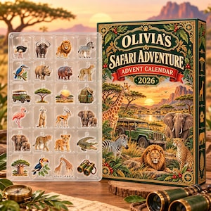 Personalized Safari Advent Calendar 2026: Kids Animal Blind Box Keepsake Countdown