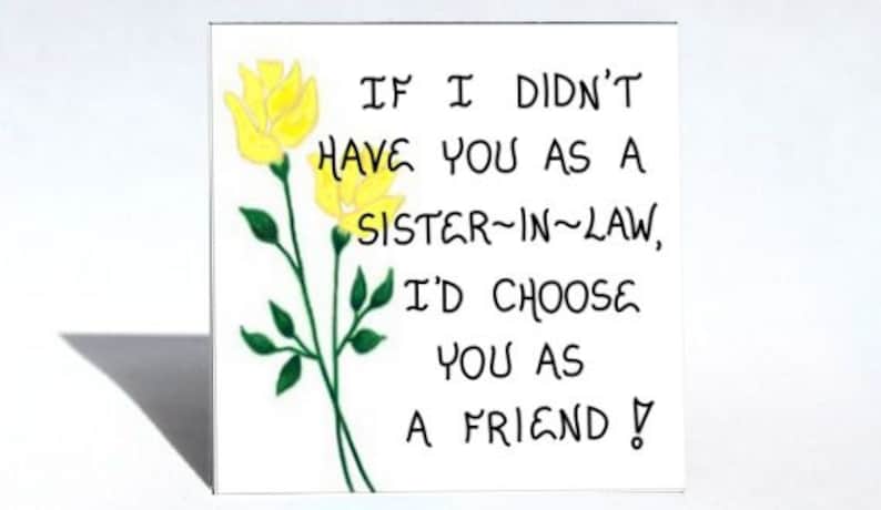 Quote about sister-in-law gift magnet, kitchen decor, magnetic art print, refrigerator decoration, illustrated with yellow