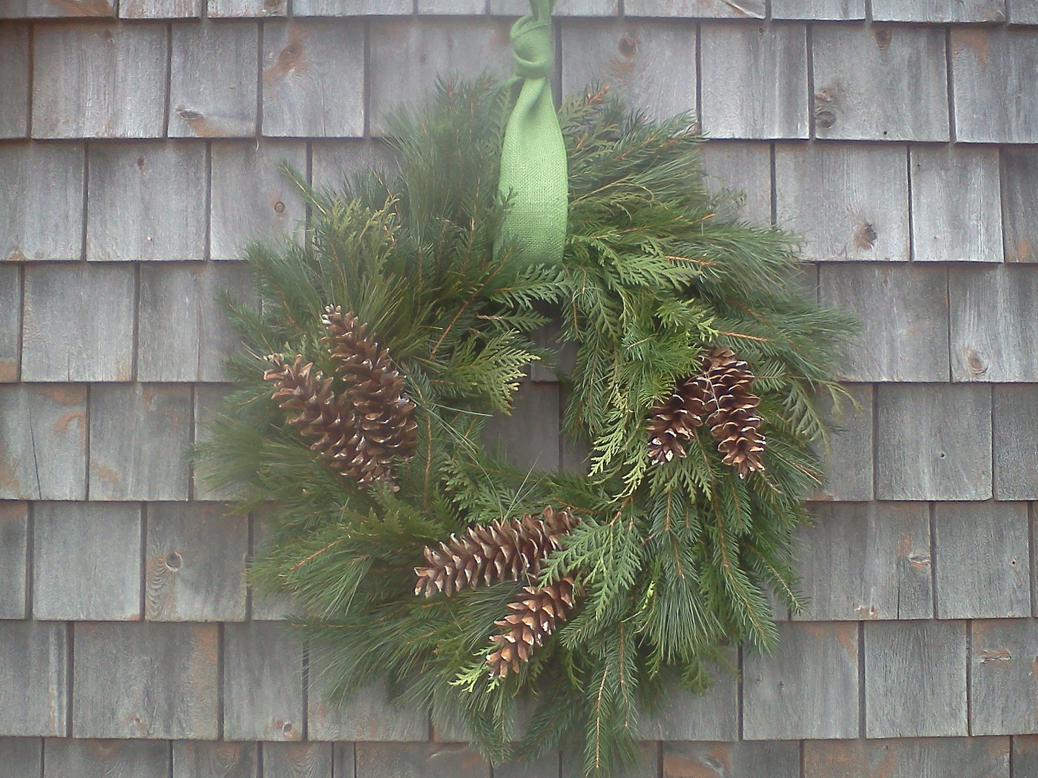 Fresh Maine Christmas Wreath 24 inch with Green Burlap Hanger Etsy