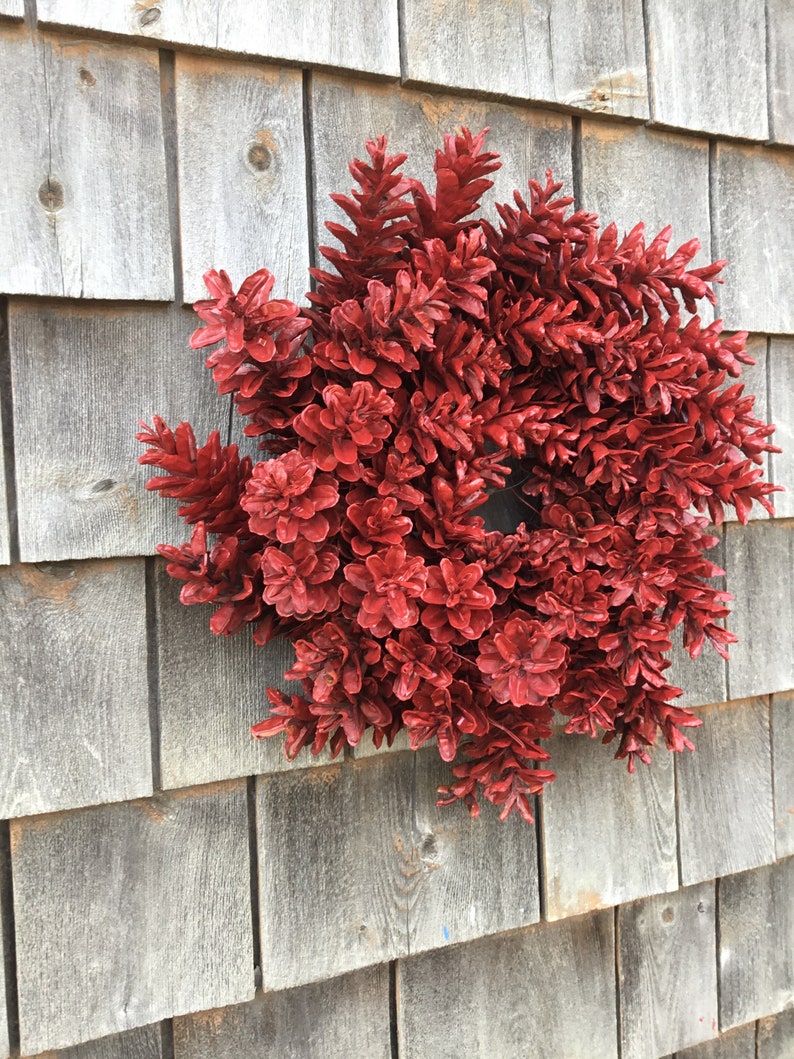 Barn Red Rustic Pinecone Wreath Made In Maine Etsy