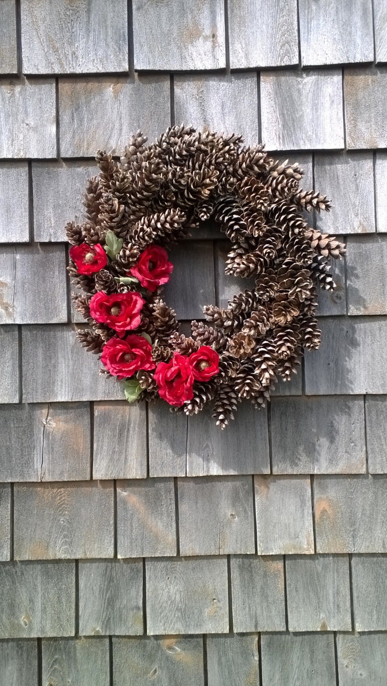 Pinecone Wreath Accented With Renunculus Made In Maine Etsy
