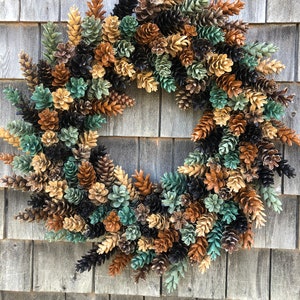 Gorgeous Large Fall Pinecone Wreath In shades of the forest image 2