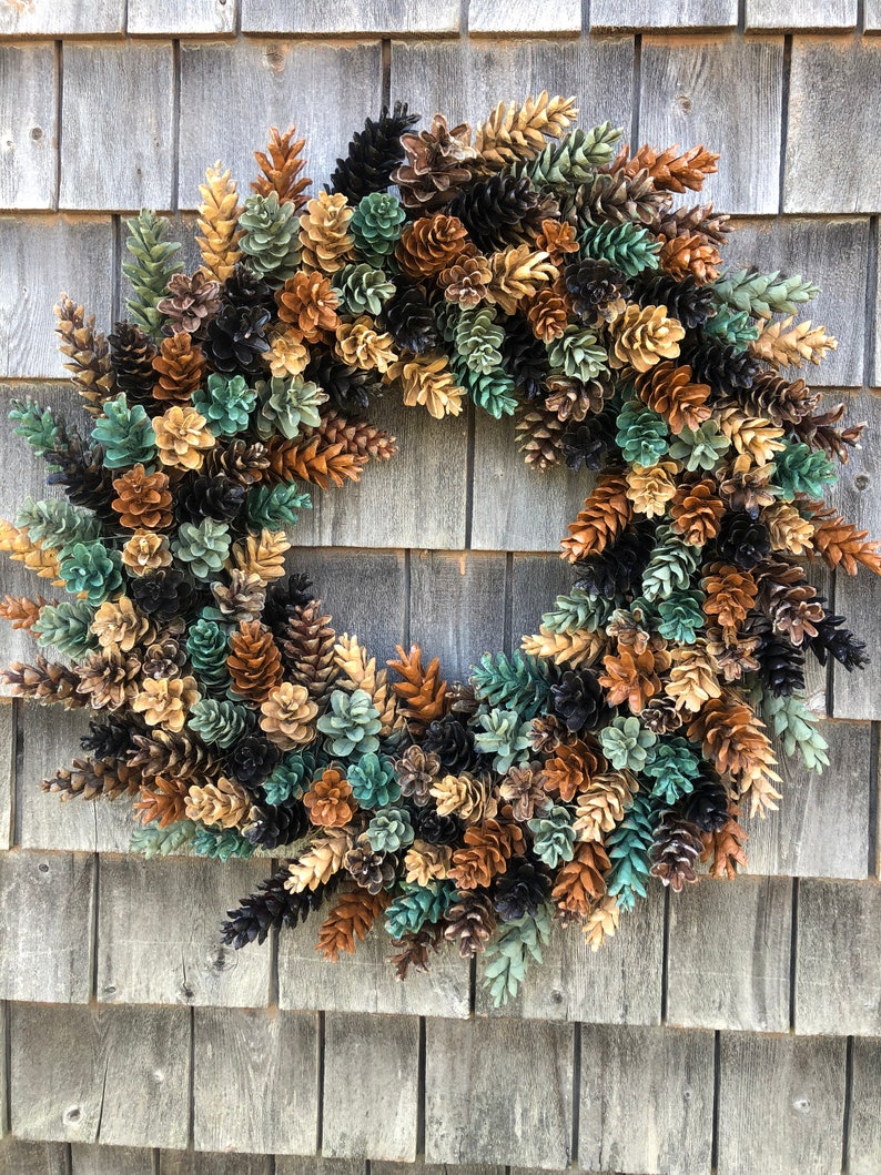 Gorgeous Large Fall Pinecone Wreath In shades of the forest image 2