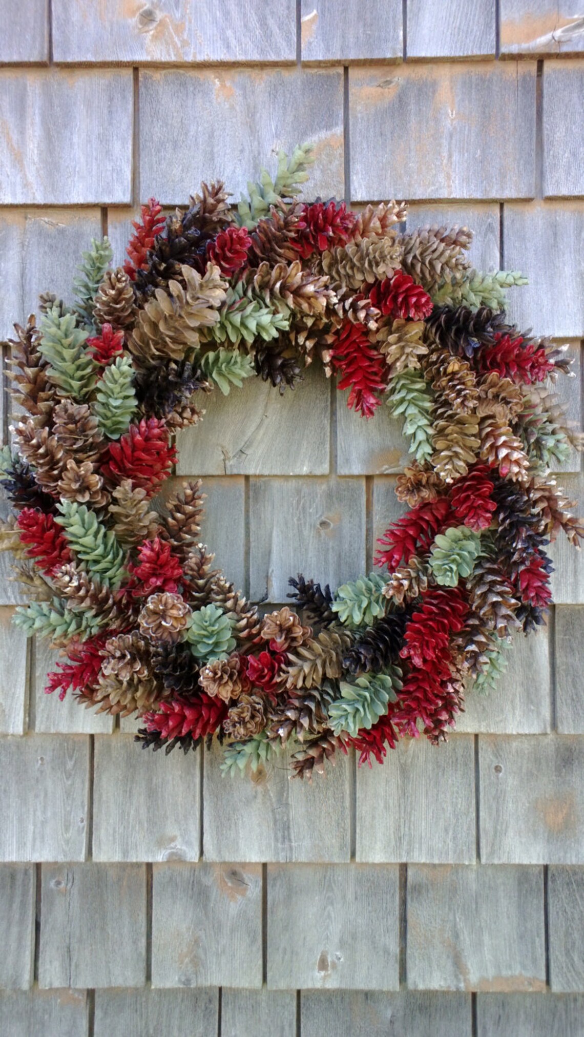 Christmas Wreath Large Rustic Pinecone Wreath Red Sage Green Etsy