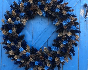 Extra Large Blues and Browns Pinecone Wreath