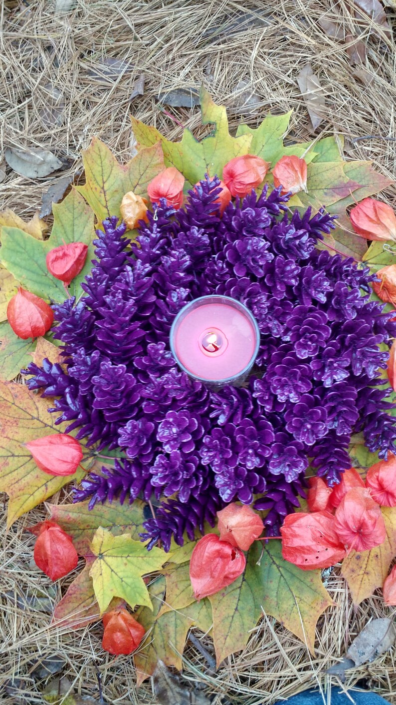 Candle Ring Holiday Centerpiece Natural Pinecone Etsy