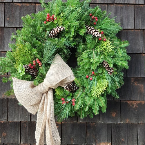 Fresh Maine Balsam Pine Cedar and Rosehip Wreath Etsy