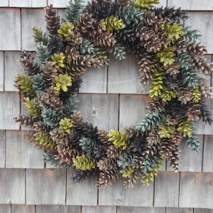 Large Pinecone Wreath Shades of Greens and Browns