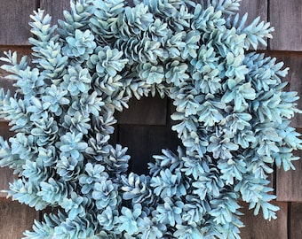 Pale Blue Pinecone Hanukkah Wreath