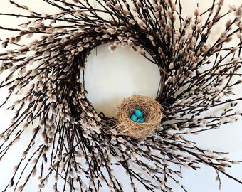 Pussywillow Wreath With A Robin's Nest