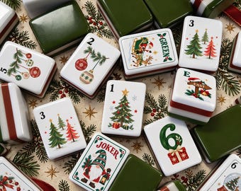 Christmas American Mahjong Set, Vintage Holiday Mahjong Tiles, Painterly Christmas Gift for Her