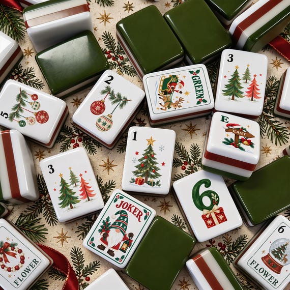 Christmas American Mahjong Set, Vintage Holiday Mahjong Tiles, Painterly Christmas Gift for Her