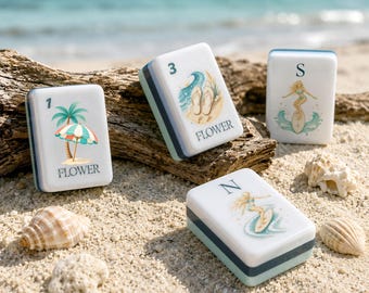 Coastal Beach Mahjong Set, Custom Acrylic UV Print American Mahjong Tiles, 152 or 160 Tile Set