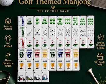 Golf Themed Mahjong Tile Set (152/ 160 Tiles), UV Print, Custom Tile Back Logo, Unique Gift for Golf Lovers