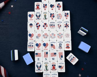 Fourth of July Mahjong Tiles, Patriotic American Mahjong Set, UV Printed