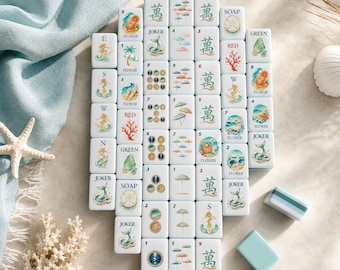 Coastal Beach Mahjong Set, Custom UV Printed Acrylic American Mahjong Tiles