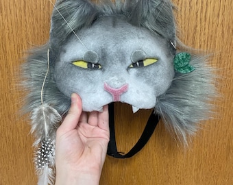 Realistisch grijs kattenmasker met blad voor furrys- of theriansmasker