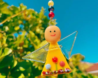 Handmade Pocket Angel – Guardian Angel Gift – Small Glass Worry Angel – Glass Art Keepsake - Fused Figurines