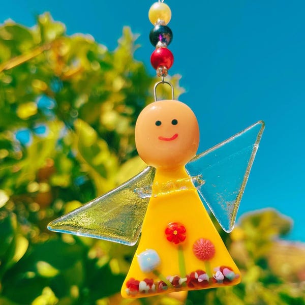 Handmade Pocket Angel – Guardian Angel Gift – Small Glass Worry Angel – Glass Art Keepsake - Fused Figurines