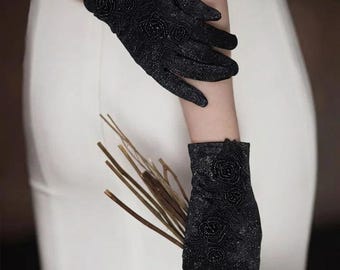 Black Satin Gloves Vintage Chic French Hepburn Style Bridal Opera Gloves Elegant Evening Wedding Party Banquet Accessories