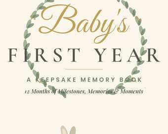 Baby's First Year Memory Book Printable PDF, Monthly Milestone Journal, Keepsake Book for New Parents, Baby Shower Gift, Digital Download