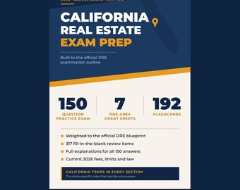 California Real Estate Exam Prep 2026 PDF | Salesperson Study Guide, 150 Question Practice Test, DRE Outline, Printable Download