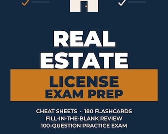 Real Estate License Exam Prep PDF, National Portion 2026, Cheat Sheets, 180 Flashcards, 100 Practice Questions, Printable Study Guide