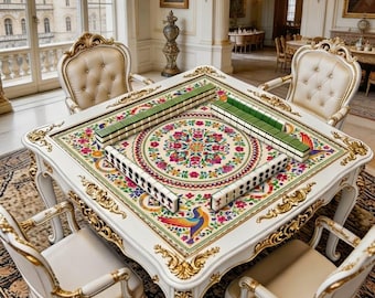 Colorful Bird Floral Mahjong Mat, Folk Art Table Pad, Noise Reducing Non Slip Gaming Mat