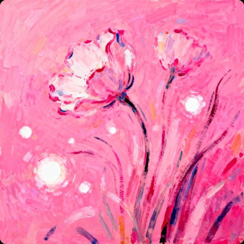 Artistic pattern detail featuring elegant floral movement, layered pink tones, and luminous decorative highlights.