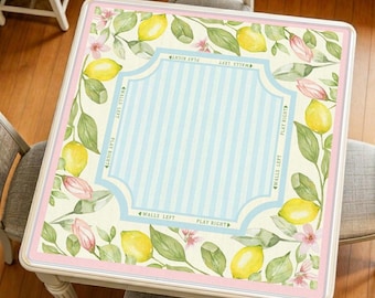 Tapete de Mahjong de Limón, Alfombrilla de Mesa de Juego con Diseño Floral Cítrico y Botánico, Alfombrilla de Juego con Reducción de Ruido