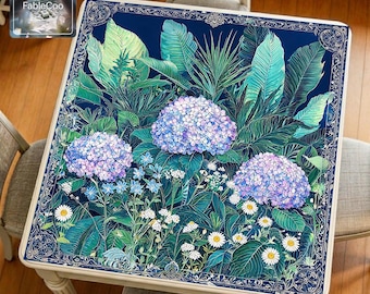 New Asian Style Hydrangea Mahjong Mat, Botanical Floral Game Table Pad, Waterproof Thick Quiet Cover, Trendy Chinese-Chic Vogue Mat
