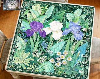 New Asian Style Tropical Iris Mahjong Mat, Botanical Floral Game Table Pad, Waterproof Quiet Cover, Trendy Chinese-Chic Vogue Mat