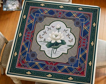 Tapis de mahjong lotus blanc, tapis de table de jeu d'oiseaux oriental, housse silencieuse imperméable