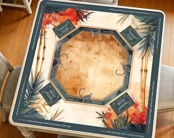 Tropical Monkey Mahjong Mat, Palm Leaf Game Table Pad, Noise Reducing Non Slip Cover