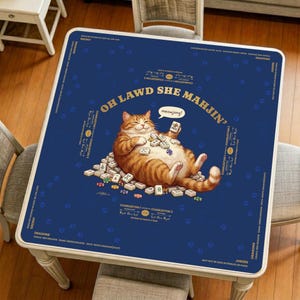 Orange katt Mahjongmatta, Blå spelmatta, Ljuddämpande halkfri spelmatta