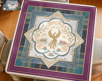 Tapis de mahjong koi Phoenix, tapis de table de jeu nuage lotus oriental, housse silencieuse imperméable