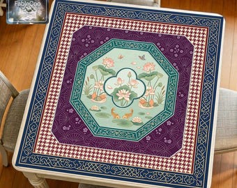Tapis de mahjong Lotus Koi, tapis de table de jeu pour bassin oriental, housse silencieuse épaisse et imperméable