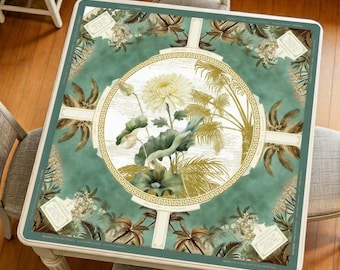 Tapis de mahjong Lotus, tapis de table de jeu botanique, housse de bureau de jeu à réduction de bruit