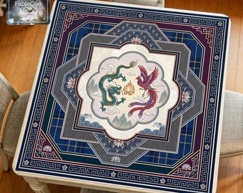 Tapis de mahjong Dragon Phoenix, tapis de table de jeu oriental, couverture épaisse imperméable
