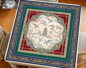 Tapis de mahjong Pagoda Crane, tapis de table de jeu oriental, housse silencieuse épaisse et imperméable