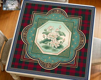 Tapis de mahjong Lotus, tapis de table de jeu emblème oriental, décor épais imperméable
