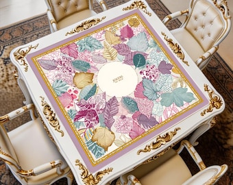 Purple Leaf Mahjong Mat, Botanical Art Game Table Pad, Thick Noise Reducing Non Slip Cover