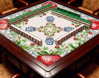 Strawberry Mahjong Mat, Floral Game Table Pad, Thick Noise Reducing Cover