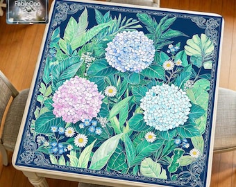 New Asian Style Hydrangea Garden Mahjong Mat, Botanical Floral Game Table Pad, Waterproof Quiet Cover, Trendy Chinese-Chic Vogue Mat