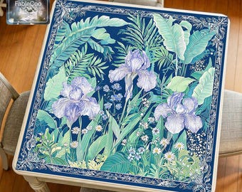 Tropical Iris Mahjong Mat, Botanical Floral Game Table Pad, Waterproof Cover