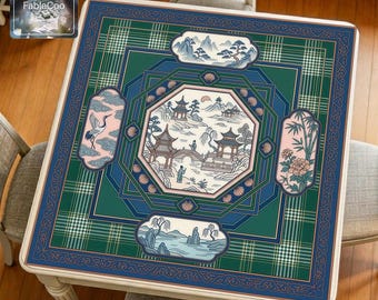 Asian Style Lake View Mahjong Mat, Scenic Game Table Pad, Waterproof Quiet Cover