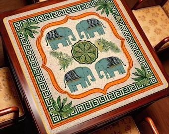 Tapete de Mahjong con diseño de elefante, alfombrilla gruesa para mesa de juego que reduce el ruido, funda antideslizante lavable.